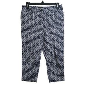 Talbots Petites Blue & White The Perfect Crop Printed Pants Sz 10P Preppy Office